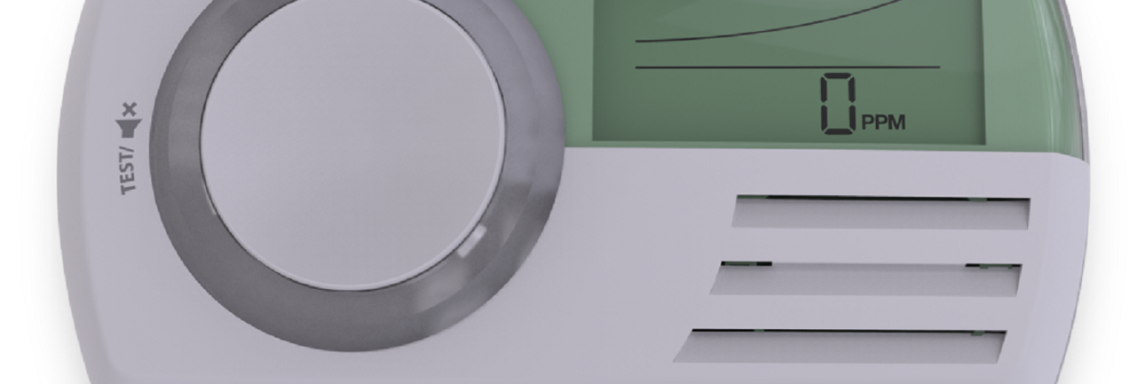 Koolmonoxide melder op een witte achtergrond