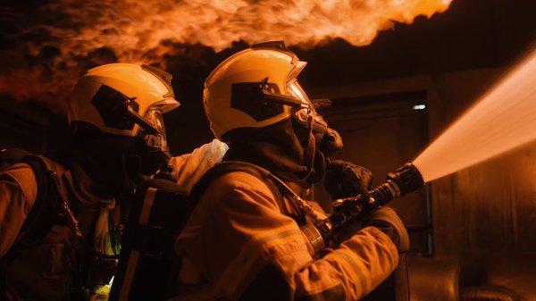 Twee blussende brandweerlieden