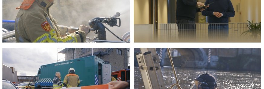 fotocollage van mensen van de brandweer en crisisbeheersing