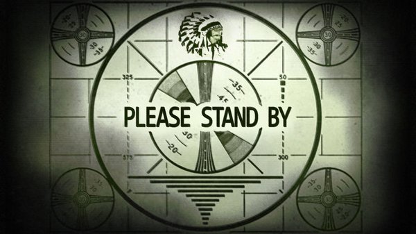 foto met tekst "please stand by", decoratief